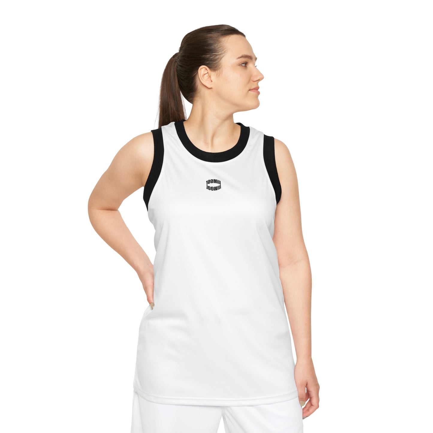 Basketball Jersey — Minimal White AOP Tank with Black Trim