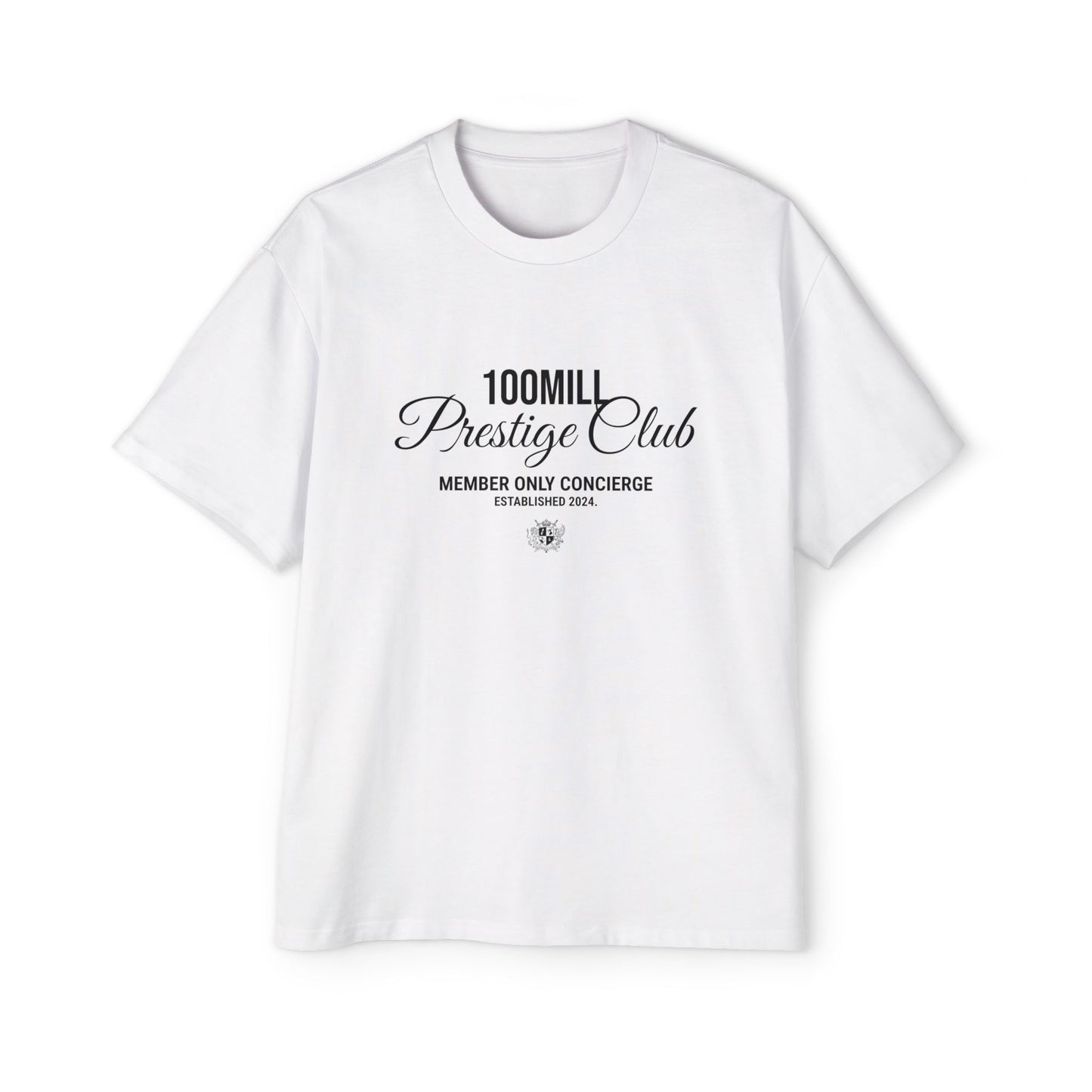 Prestige Club Tee — "100MILL Prestige Club" Graphic Oversized T-Shirt
