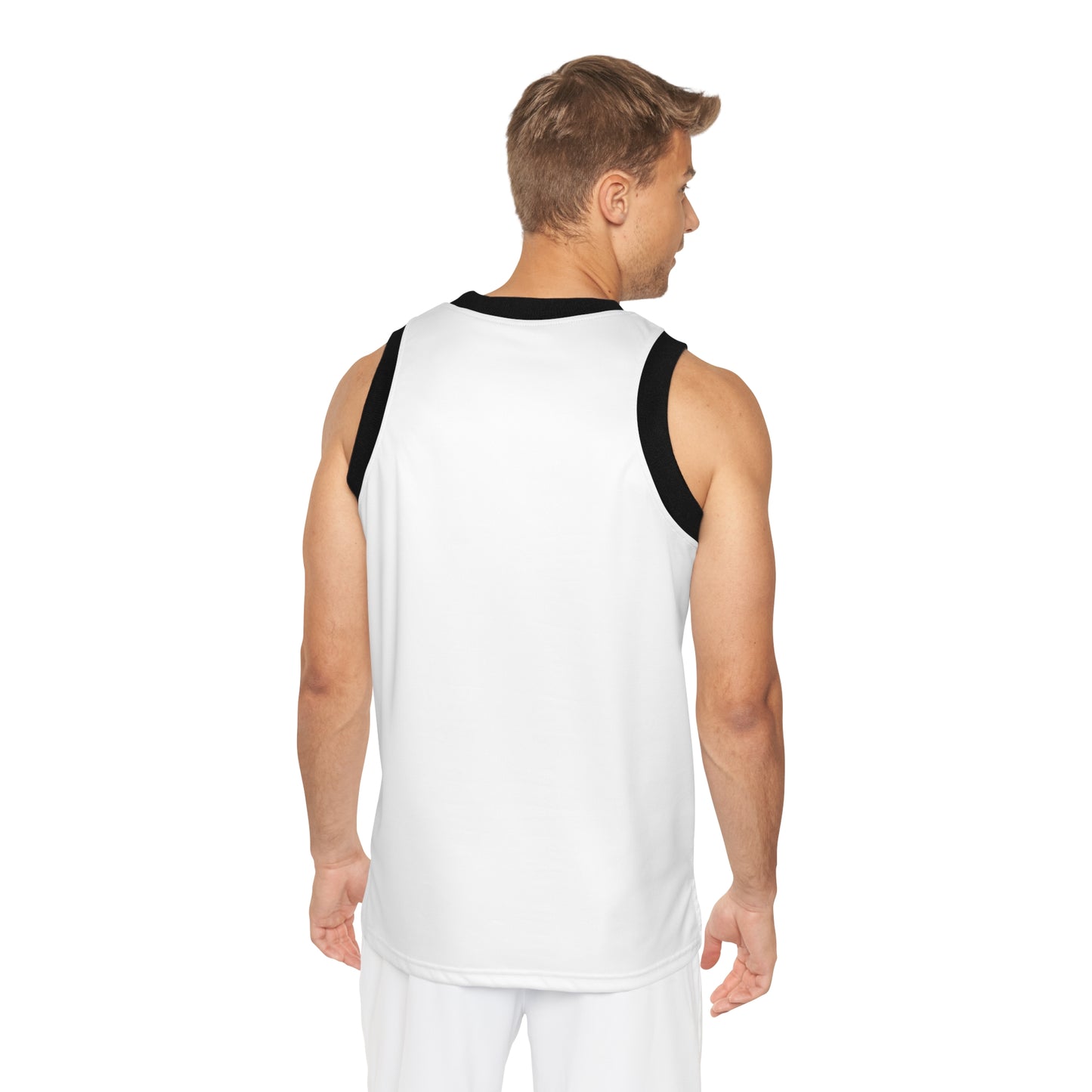 Basketball Jersey — Minimal White AOP Tank with Black Trim