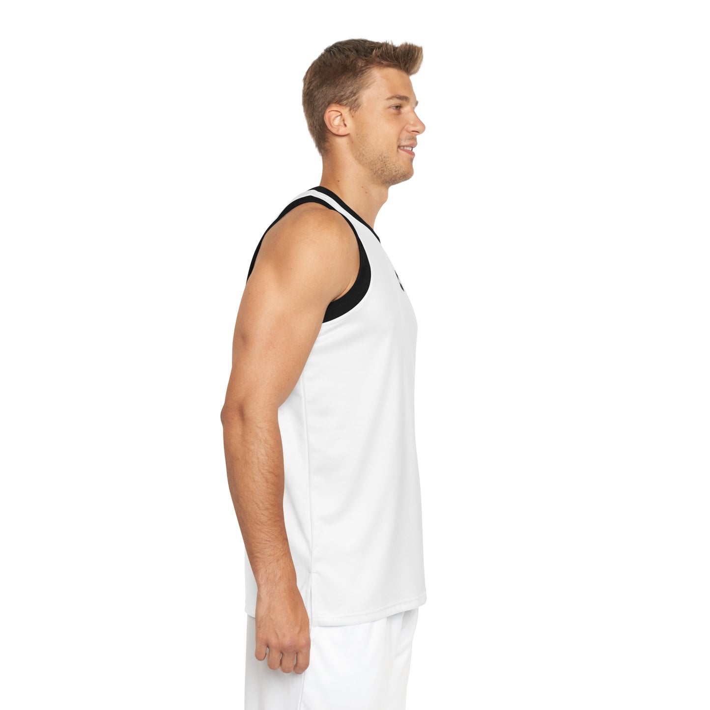 Basketball Jersey — Minimal White AOP Tank with Black Trim