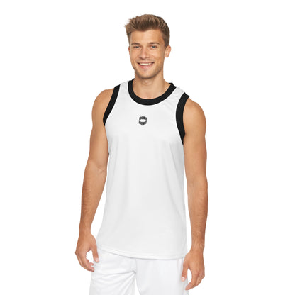 Basketball Jersey — Minimal White AOP Tank with Black Trim
