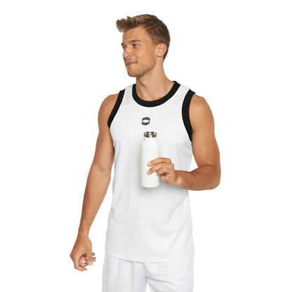 Basketball Jersey — Minimal White AOP Tank with Black Trim