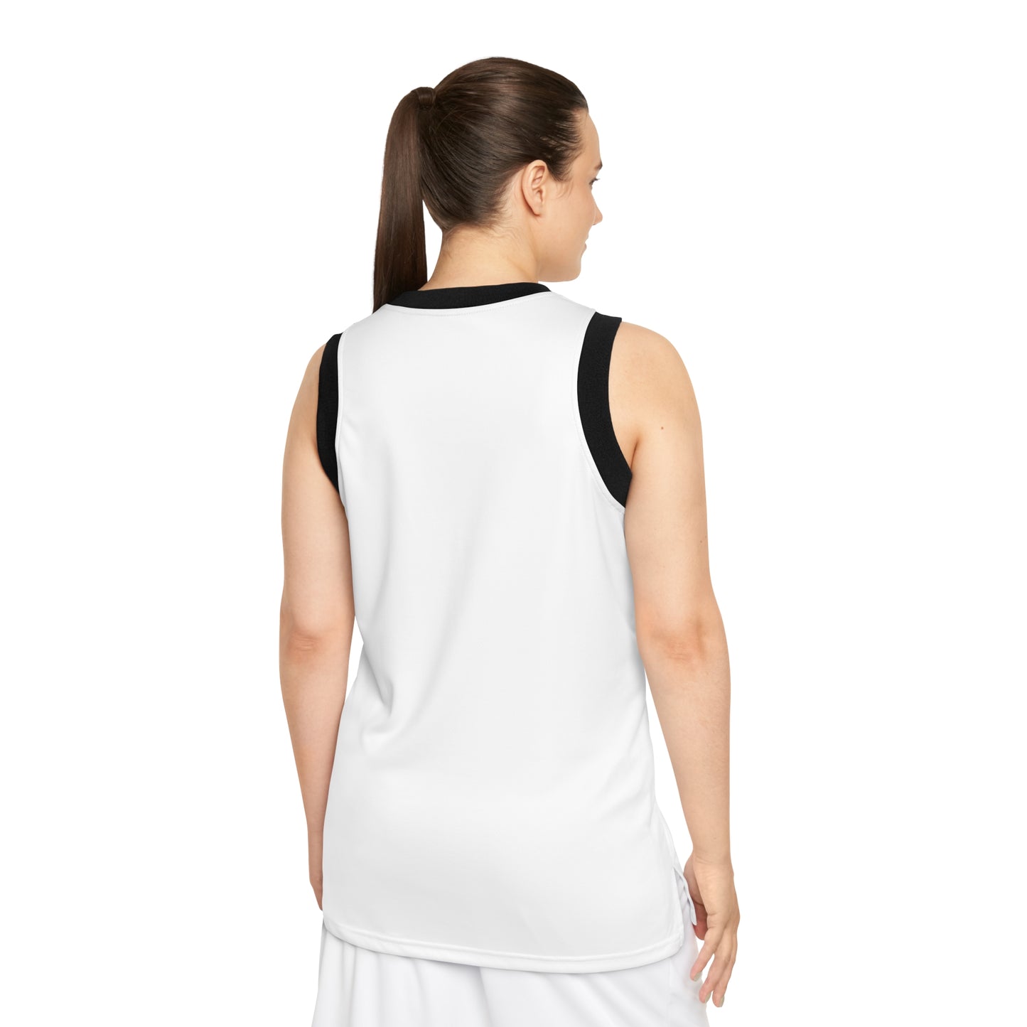 Basketball Jersey — Minimal White AOP Tank with Black Trim
