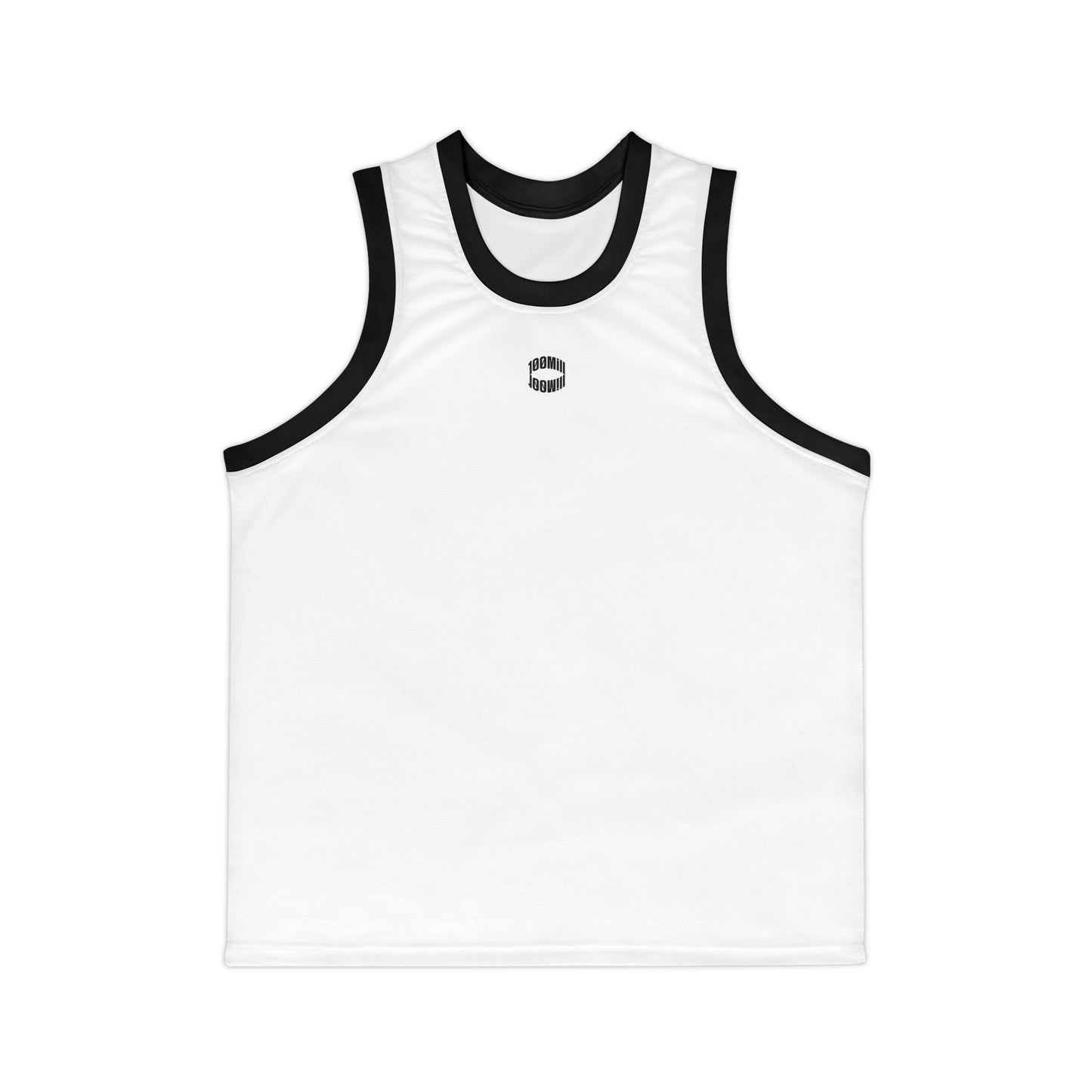 Basketball Jersey — Minimal White AOP Tank with Black Trim
