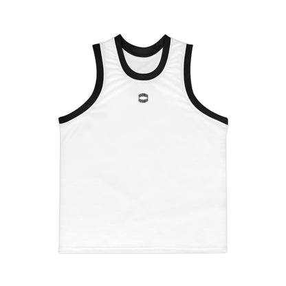 Basketball Jersey — Minimal White AOP Tank with Black Trim