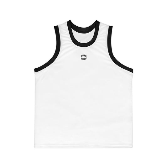 Basketball Jersey — Minimal White AOP Tank with Black Trim